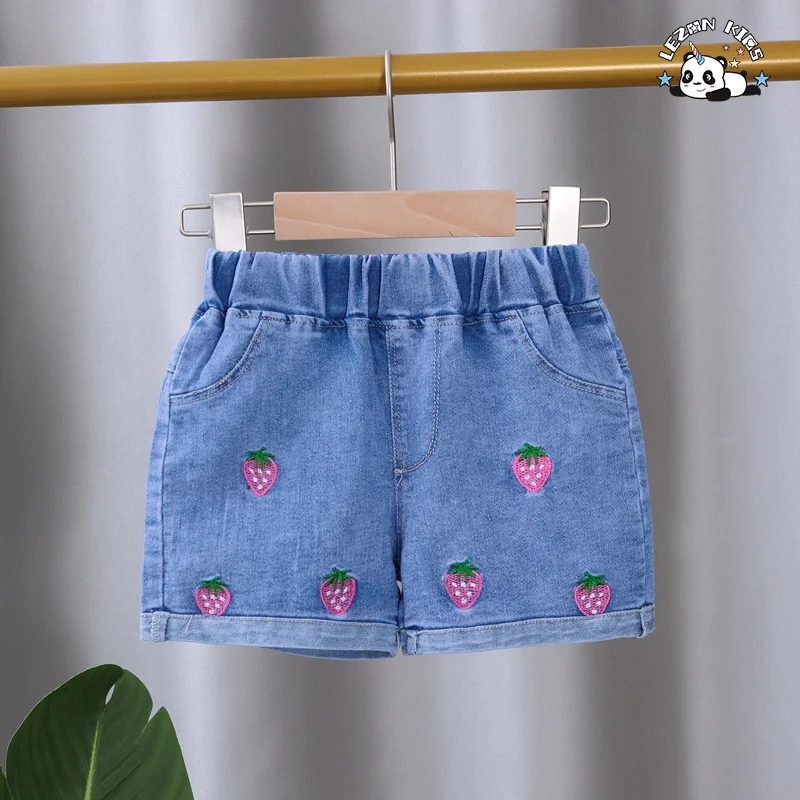 LEZONKIDS - OEM ODM Customizable High-Waist Mini Jeans Shorts Kids Summer Cotton Fabric Printed Cargo Pattern Elastic Waist Shorts